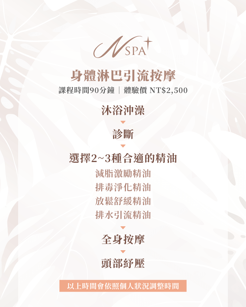 依照身體狀況來挑選適合的2-3種精油,量身打造身體紓壓放鬆的按摩 NSPA身體淋巴引流按摩-台中按摩推薦